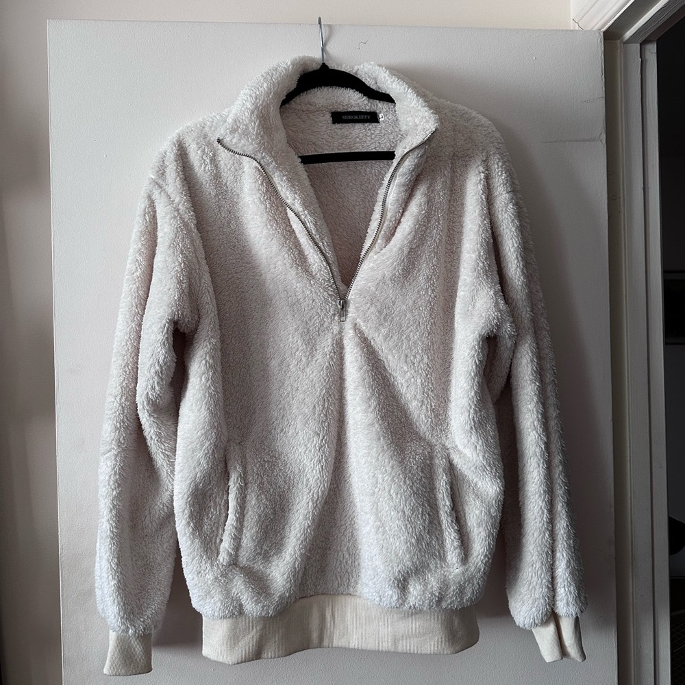 MEROKEETY Women's Long Sleeve Zipper Sherpa Pile Pullover Tops Fleece Sweatshirt